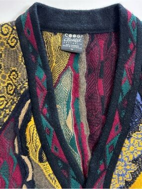 Vintage COOGI Australia 100% Cashmere 3D Knit Cardigan Mens M Multicolor